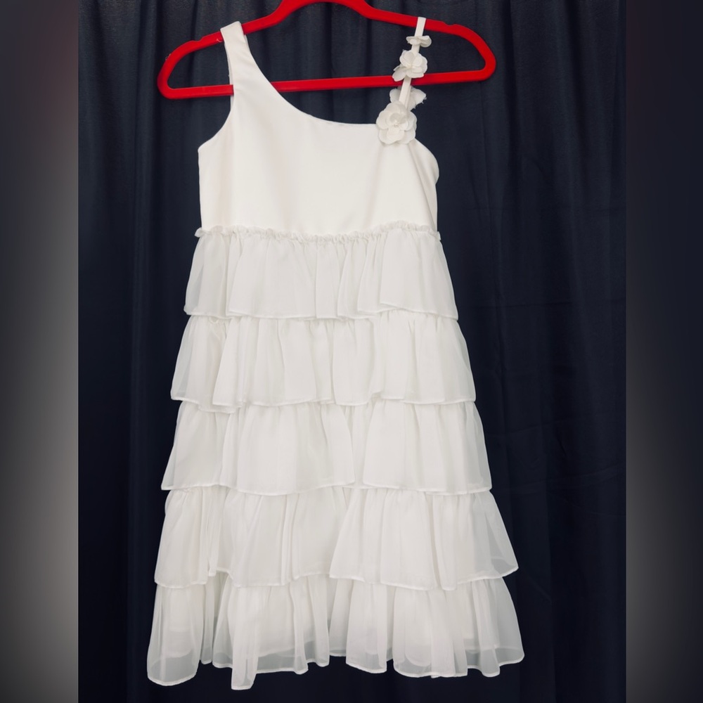 David Charles Elegant Ivory Floral Shoulder Chiffon Tiered Dress Girls 12yr NWT